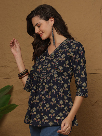 Blue Printed Top for Women | LASVINI - Redefining Indian Fashion with Elegance