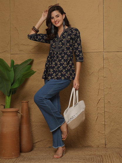 Blue Printed Top for Women | LASVINI - Redefining Indian Fashion with Elegance