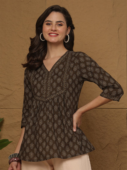 Brown Printed Top for Women | LASVINI - Redefining Indian Fashion with Elegance