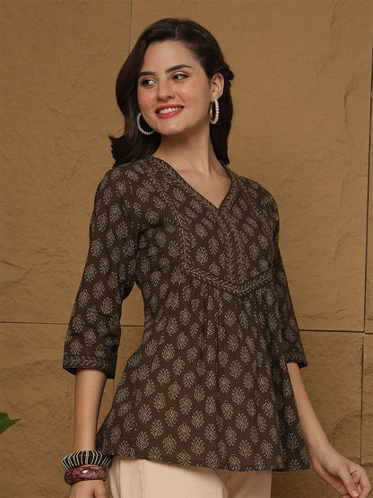 Brown Printed Top for Women | LASVINI - Redefining Indian Fashion with Elegance