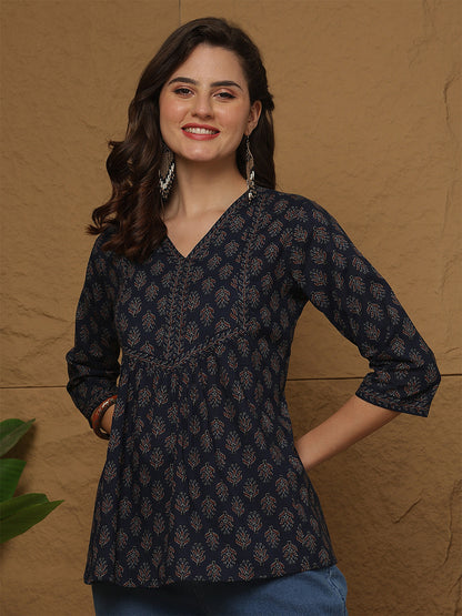 Blue Printed Top for Women | LASVINI - Redefining Indian Fashion with Elegance