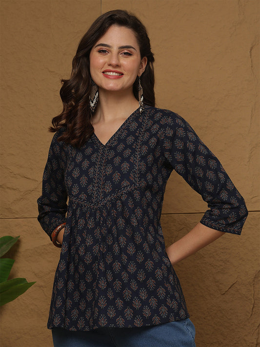 Blue Printed Top for Women | LASVINI - Redefining Indian Fashion with Elegance