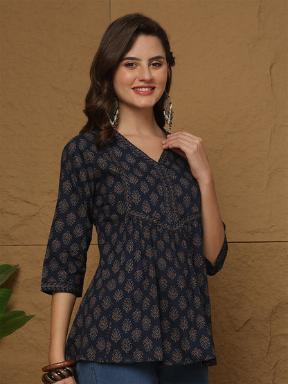 Blue Printed Top for Women | LASVINI - Redefining Indian Fashion with Elegance