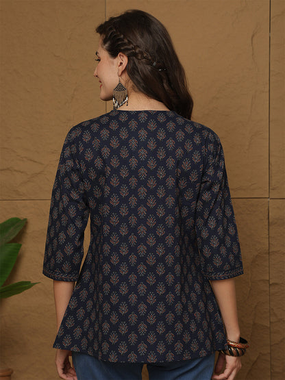 Blue Printed Top for Women | LASVINI - Redefining Indian Fashion with Elegance