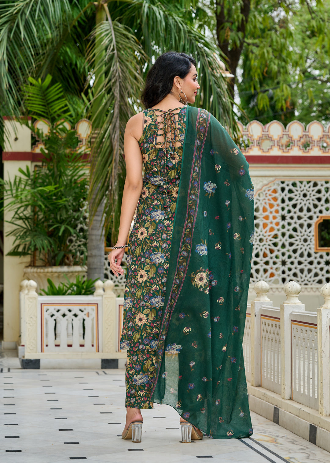 Green Floral Printed Kurta Set with Dupatta for Women | LASVINI - Redefining Indian Fashion with Elegance