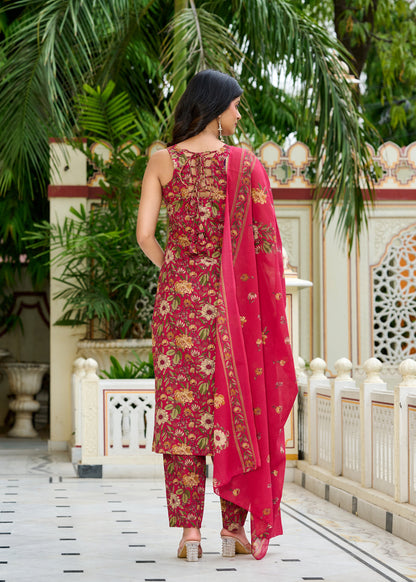 Pink Floral Printed Kurta Set with Dupatta for Women | LASVINI - Redefining Indian Fashion with Elegance