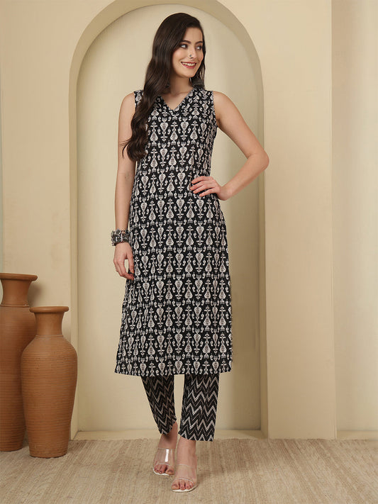 Black Printed Kurta Set for Women | LASVINI - Redefining Indian Fashion with Elegance