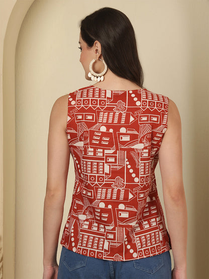 Red Sleeveless Top for Women | LASVINI - Redefining Indian Fashion with Elegance