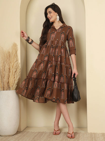 Brown Printed Dress fro Women | LASVINI - Redefining Indian Fashion with Elegance