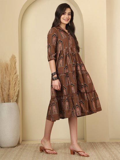 Brown Printed Dress fro Women | LASVINI - Redefining Indian Fashion with Elegance