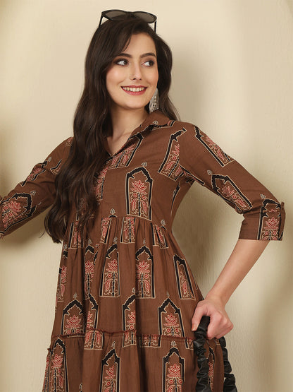 Brown Printed Dress fro Women | LASVINI - Redefining Indian Fashion with Elegance