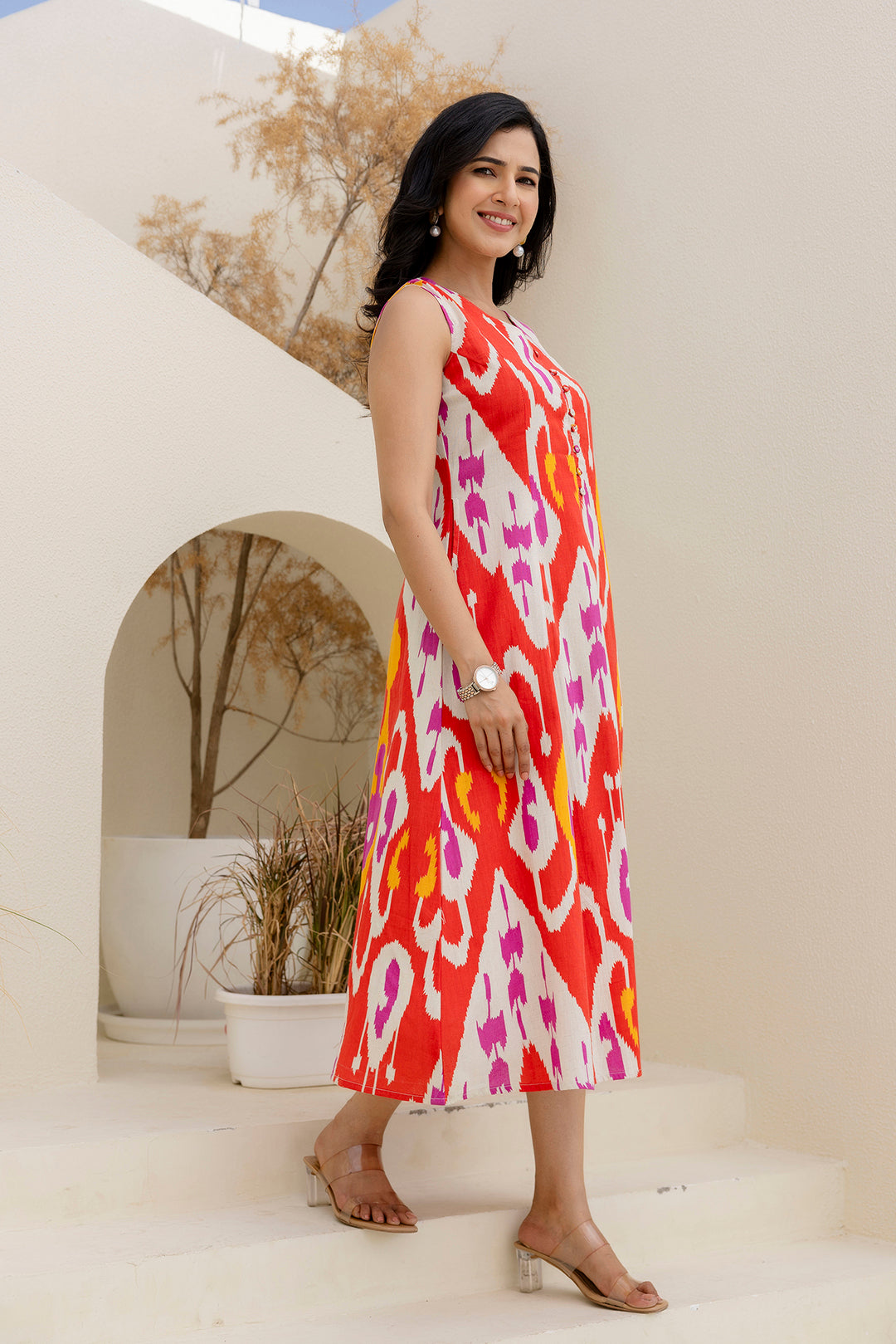 Printed Multicolor V- Neck Dress for Women | LASVINI - Redefining Indian Fashion with Elegance