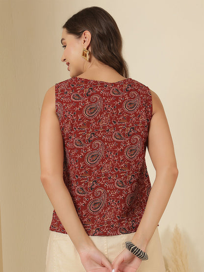 Women Maroon Printed Straight Top | LASVINI - Redefining Indian Fashion with Elegance