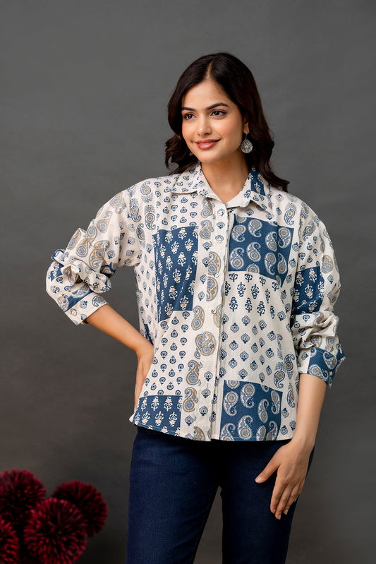 Off White Printed Shirt for Women | LASVINI - Redefining Indian Fashion with Elegance