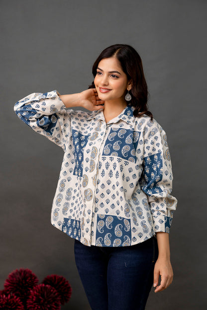 Off White Printed Shirt for Women | LASVINI - Redefining Indian Fashion with Elegance