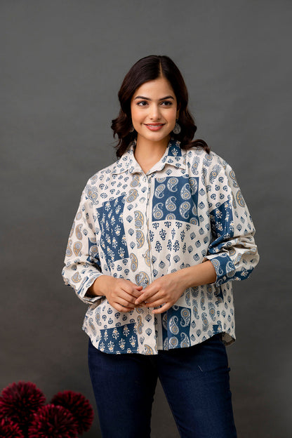 Off White Printed Shirt for Women | LASVINI - Redefining Indian Fashion with Elegance