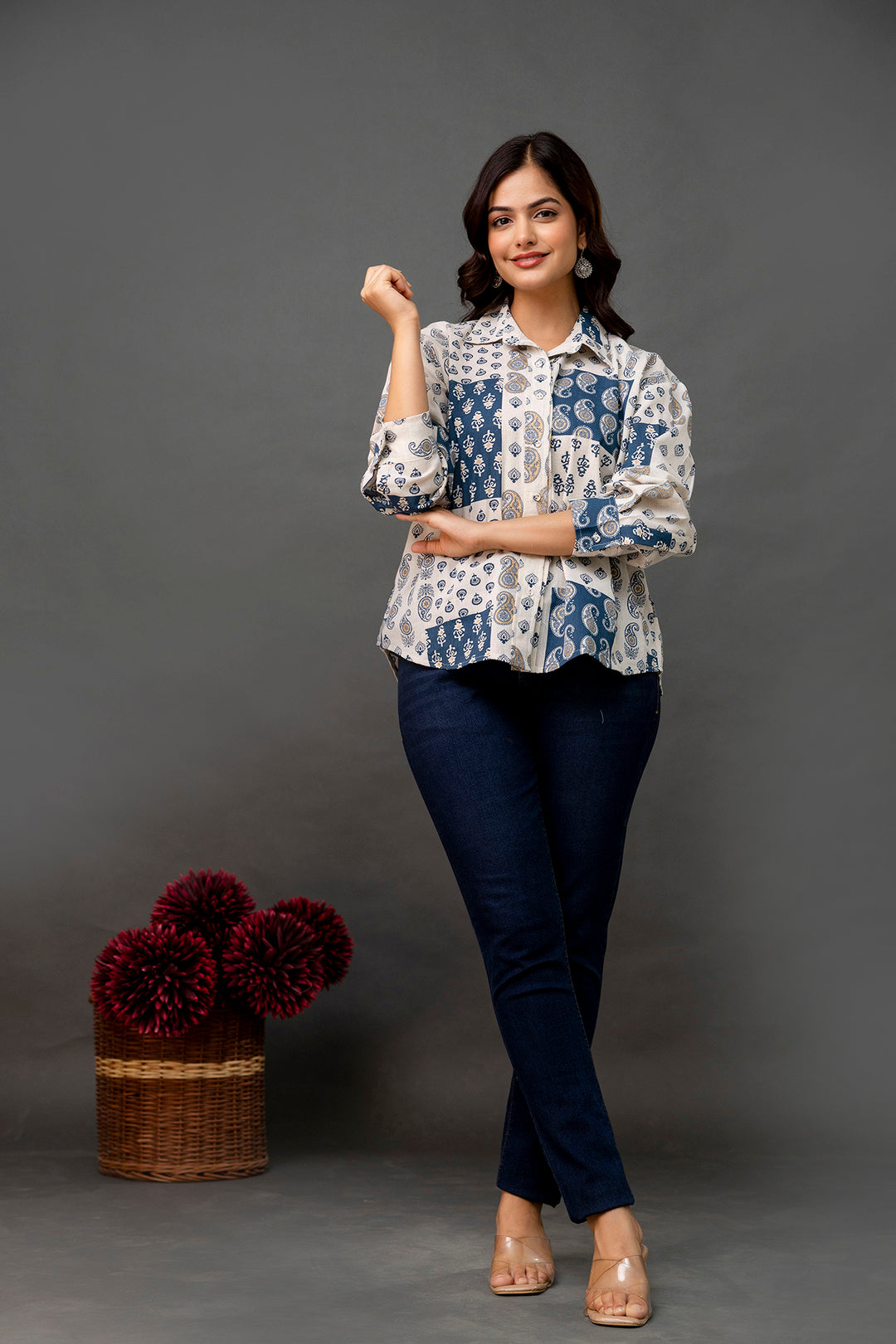 Off White Printed Shirt for Women | LASVINI - Redefining Indian Fashion with Elegance