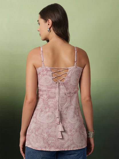 Women Mauve Printed Straight Tunic | LASVINI - Redefining Indian Fashion with Elegance