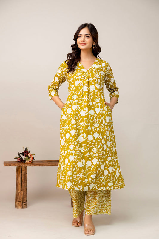 Yellow Printed Co-Ord Set for Women | LASVINI - Redefining Indian Fashion with Elegance