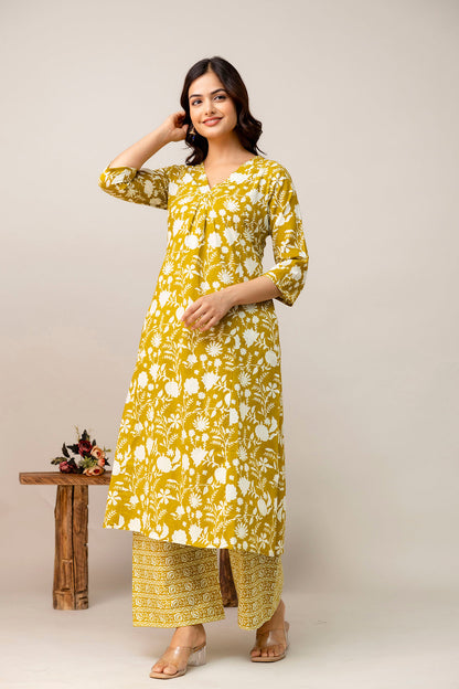 Yellow Printed Co-Ord Set for Women | LASVINI - Redefining Indian Fashion with Elegance