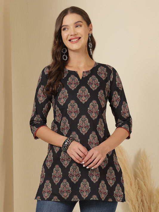 Women Black Printed Straight Tunic | LASVINI - Redefining Indian Fashion with Elegance