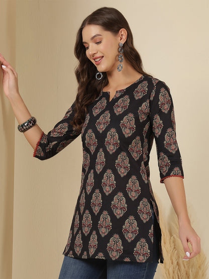 Women Black Printed Straight Tunic | LASVINI - Redefining Indian Fashion with Elegance