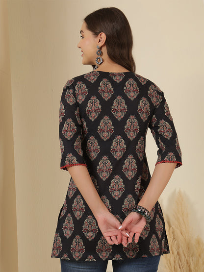 Women Black Printed Straight Tunic | LASVINI - Redefining Indian Fashion with Elegance