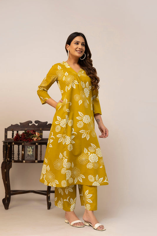 Yellow Printed Co-Ord Set for Women | LASVINI - Redefining Indian Fashion with Elegance