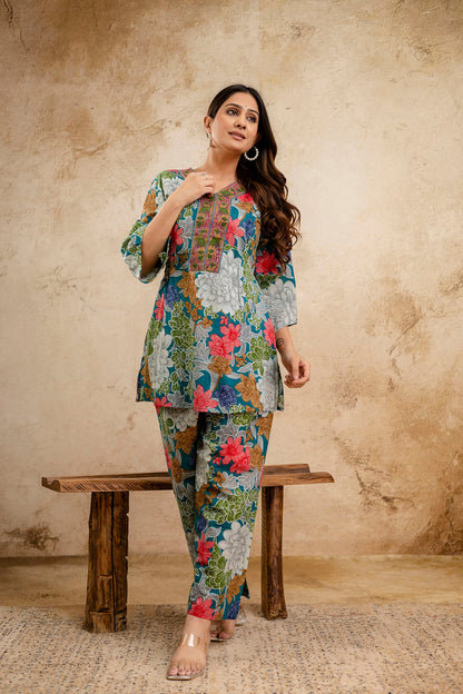 Multicolor Printed Co-Ord set for Women | LASVINI - Redefining Indian Fashion with Elegance