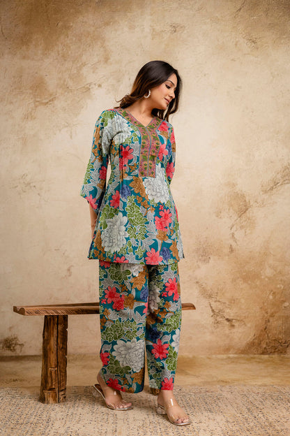 Multicolor Printed Co-Ord set for Women | LASVINI - Redefining Indian Fashion with Elegance
