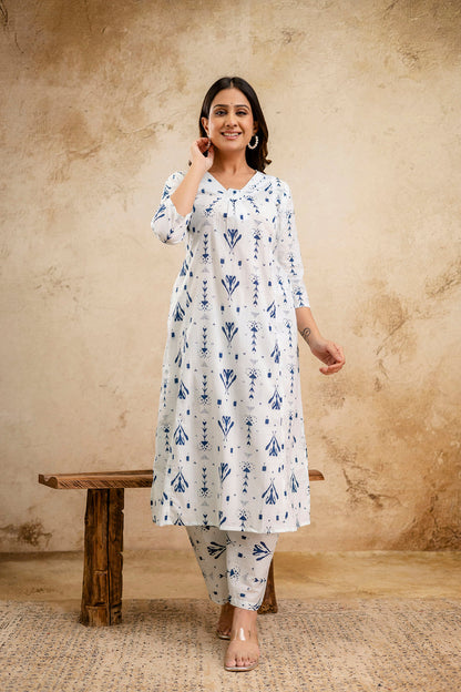 White Printed Co-Ord Set for Women | LASVINI - Redefining Indian Fashion with Elegance