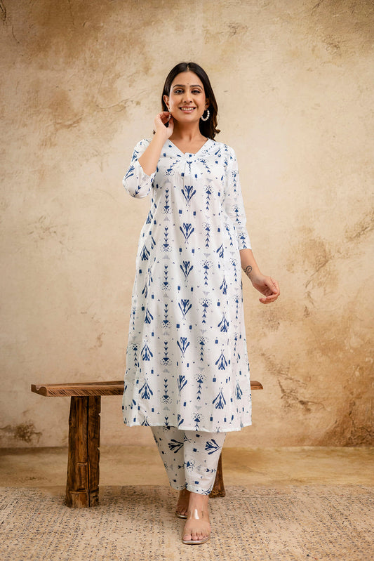 White Printed Co-Ord Set for Women | LASVINI - Redefining Indian Fashion with Elegance
