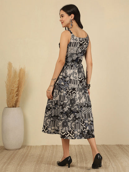 Black Printed Dress for Women | LASVINI - Redefining Indian Fashion with Elegance