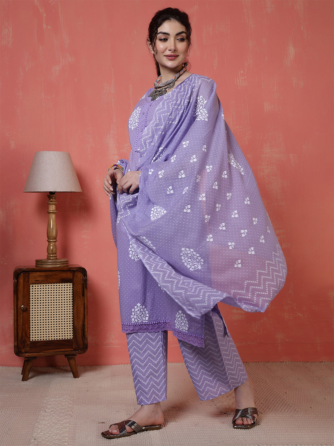 Purple Printed Kurta Set with Dupatta for Women | LASVINI - Redefining Indian Fashion with Elegance