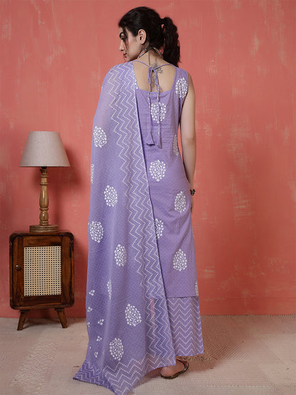 Purple Printed Kurta Set with Dupatta for Women | LASVINI - Redefining Indian Fashion with Elegance