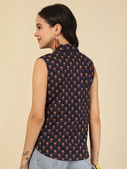 Women Blue Printed Straight Top | LASVINI - Redefining Indian Fashion with Elegance