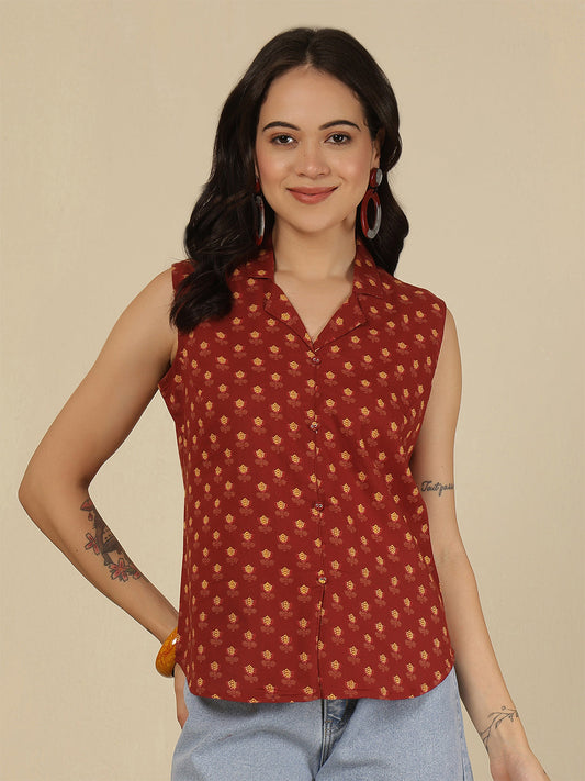 Women Maroon Printed Straight Top | LASVINI - Redefining Indian Fashion with Elegance
