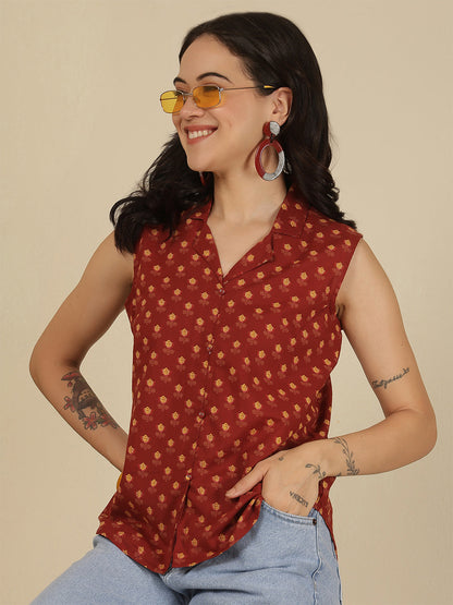 Women Maroon Printed Straight Top | LASVINI - Redefining Indian Fashion with Elegance