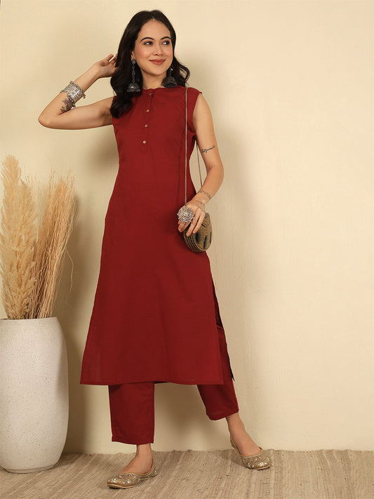 Marron Solid Kurta Set for Women | LASVINI - Redefining Indian Fashion with Elegance