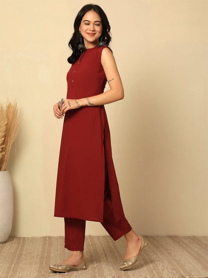 Marron Solid Kurta Set for Women | LASVINI - Redefining Indian Fashion with Elegance