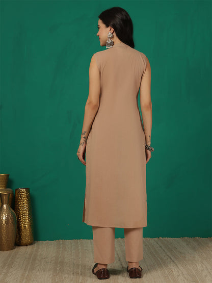 Beige Solid Kurta Set for Women | LASVINI - Redefining Indian Fashion with Elegance