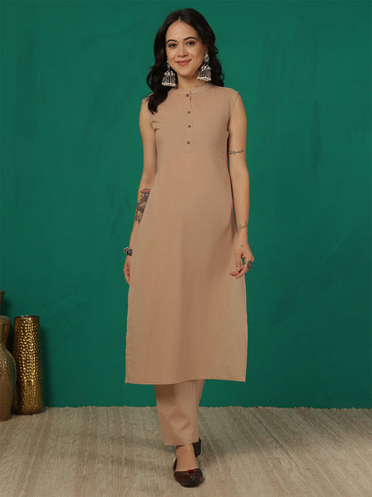 Beige Solid Kurta Set for Women | LASVINI - Redefining Indian Fashion with Elegance