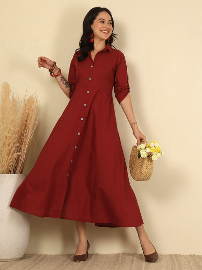 Maroon Solid Casual Wear Dress for Women | LASVINI - Redefining Indian Fashion with Elegance