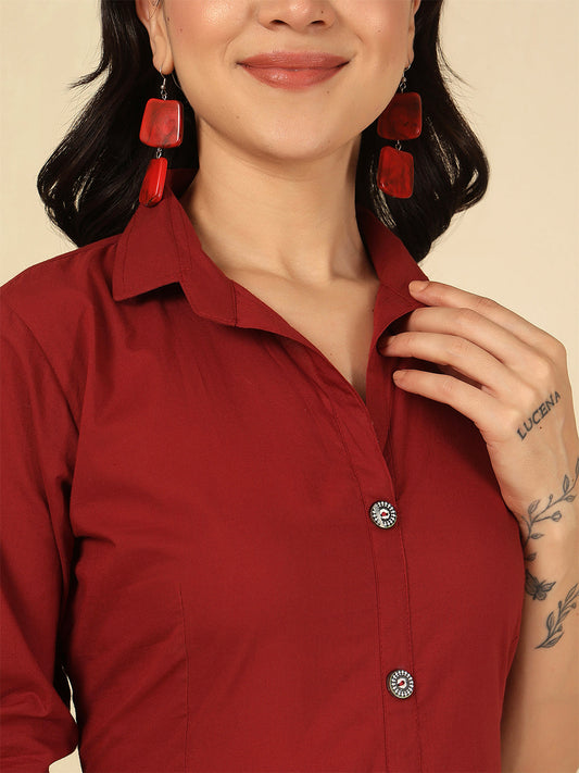 Maroon Solid Casual Wear Dress for Women | LASVINI - Redefining Indian Fashion with Elegance