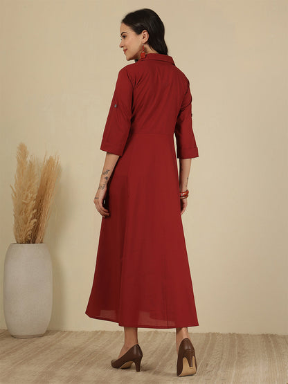 Maroon Solid Casual Wear Dress for Women | LASVINI - Redefining Indian Fashion with Elegance