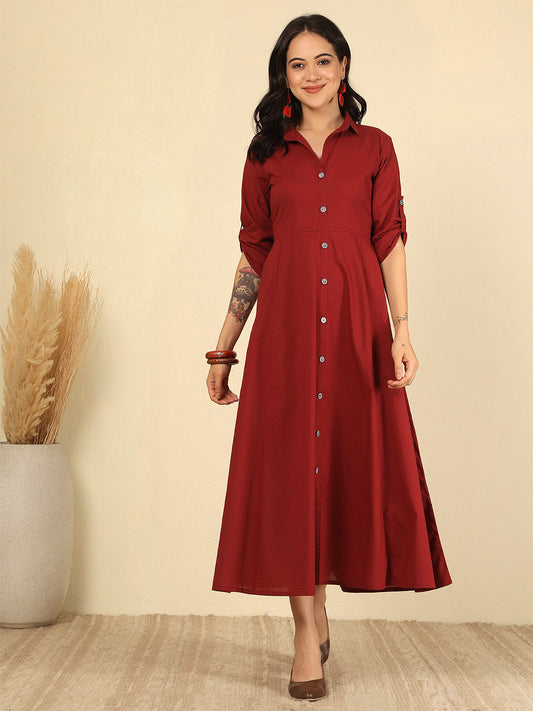 Maroon Solid Casual Wear Dress for Women | LASVINI - Redefining Indian Fashion with Elegance