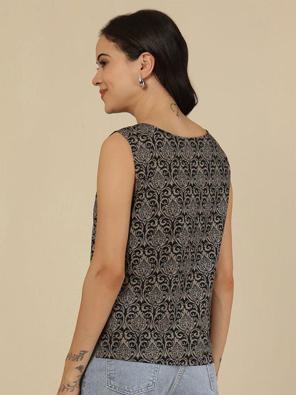 Women Black Printed Straight Top | LASVINI - Redefining Indian Fashion with Elegance