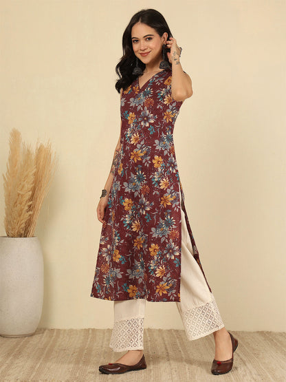 Burgundy Printed Kurta for Women | LASVINI - Redefining Indian Fashion with Elegance