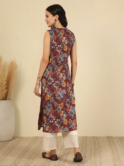 Burgundy Printed Kurta for Women | LASVINI - Redefining Indian Fashion with Elegance