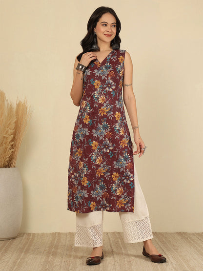 Burgundy Printed Kurta for Women | LASVINI - Redefining Indian Fashion with Elegance
